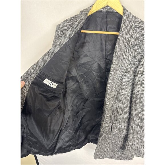 Harris Tweed 44R Sport Coat Herringbone Gray Hand Woven Scotland 100% Wool - Picture 7 of 8